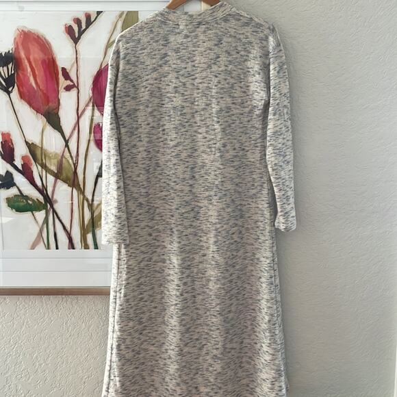 Long Cream Marled Duster Sweater Cozy Grandma Cardigan Loungewear Oversized - Picture 4 of 5